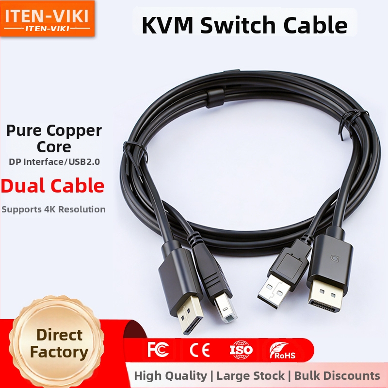 DP USB KVM prepínač s káblom, 4K DP+USB, dvojhlavý DP/MiniDP kábel, model DP&USB2.0KVM-01