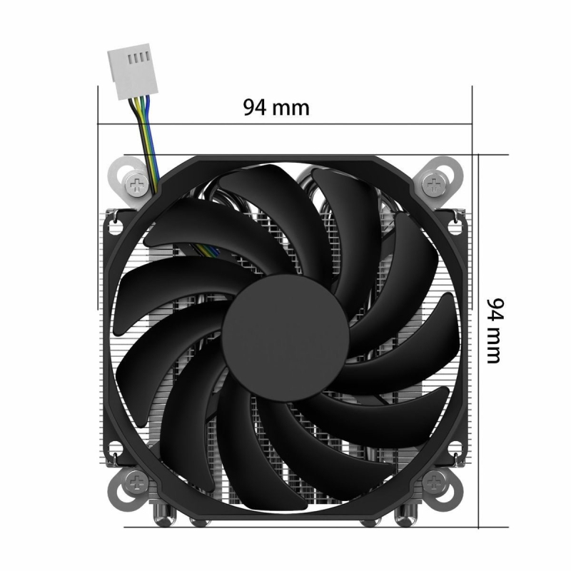Radiator CPU cu suprafață nichelată, 4 țevi de căldură, răcire cu aer, funcționare silențioasă cu control inteligent al temperaturii (900–3000 RPM)