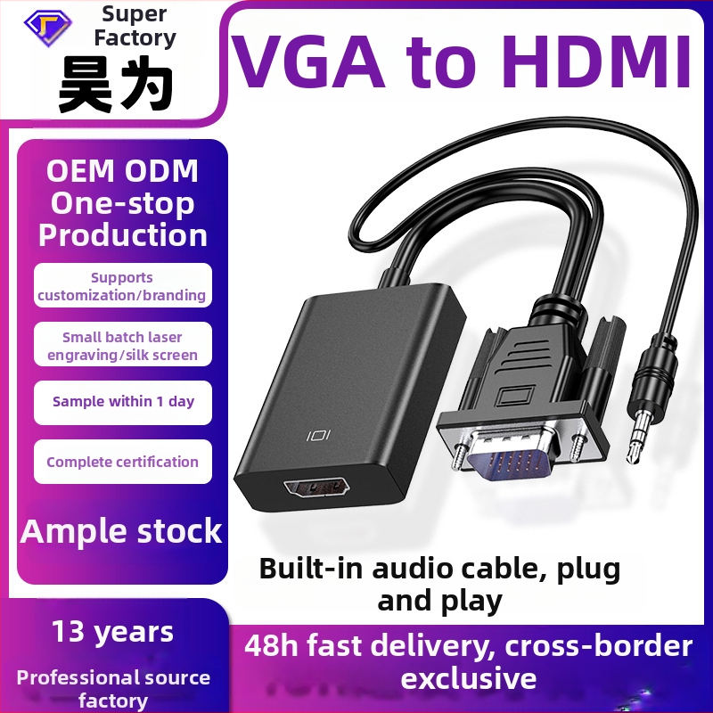 Pretvarač VGA na HDMI s audio kabelom, za PC, 1080P, USB napajanje, kompatibilan s Windows 10