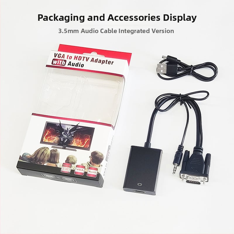 Pretvarač VGA na HDMI s audio kabelom, za PC, 1080P, USB napajanje, kompatibilan s Windows 10