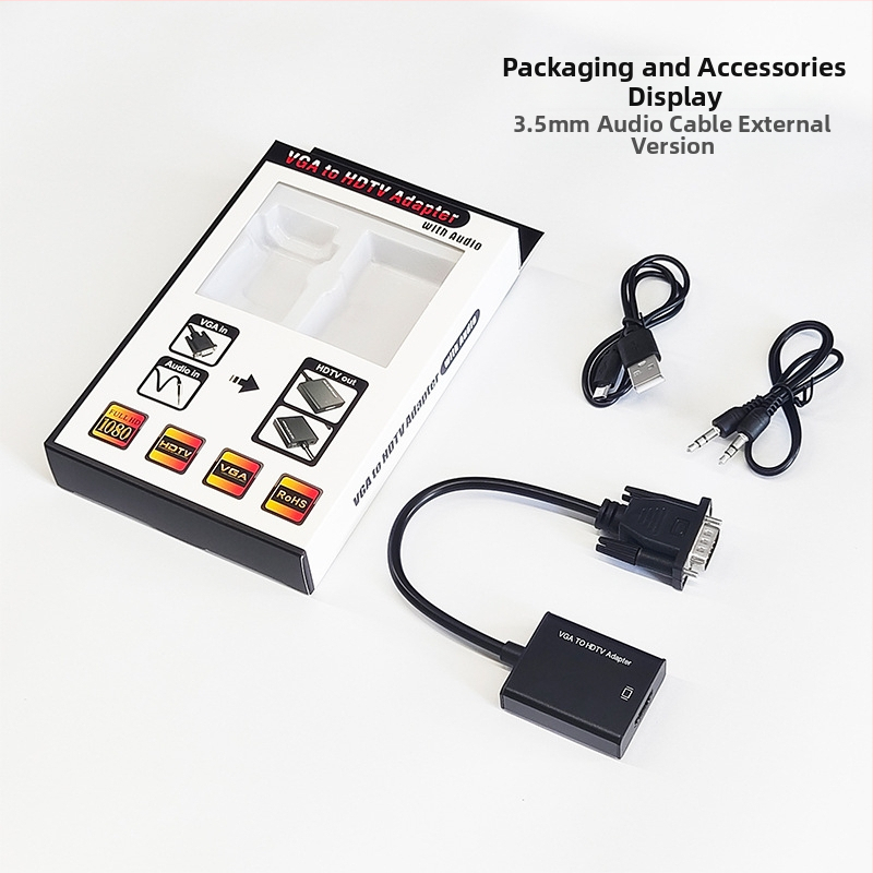 Pretvarač VGA na HDMI s audio kabelom, za PC, 1080P, USB napajanje, kompatibilan s Windows 10