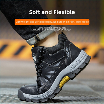 Zaštitne radne cipele, srednje visine, anti-udar i anti-proboj, čelična zaštitna nosnica, mikrovlakana koža, zatvarač, gumeni potplat