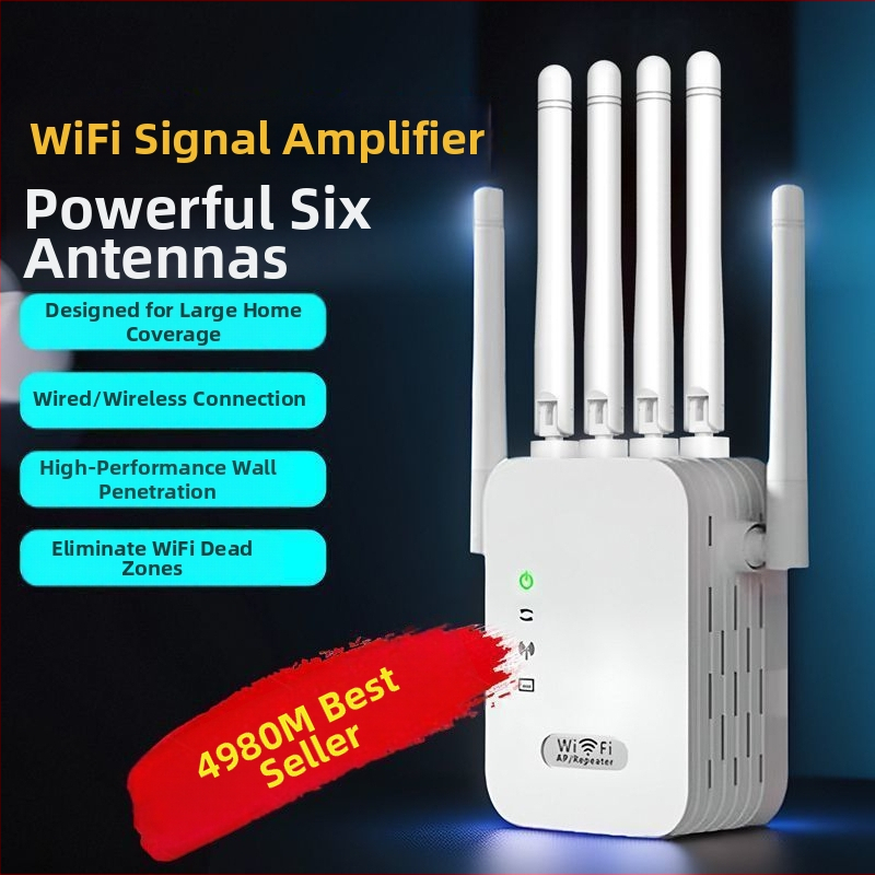 Безжичен маршрутизатор-усилвател с шест антени – 802.11n, 300 Mbps, Cat5 Ethernet, домашна мрежа