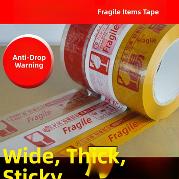 Lenta za pakiranje krhkih artikala uz upozorenje, BOPP film osnove, hidrokloloidno ljepilo, debljina 52 μm, mogućnost rezanja alatom za rezanje, namijenjena zatvaranju i pakiranju