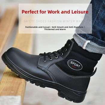 Pánske pracovné topánky – oceľová špička, ochrana proti nárazu a prederaniu, teplé zimné topánky, vysoký zvršok, mikrovláknová koža + plátno