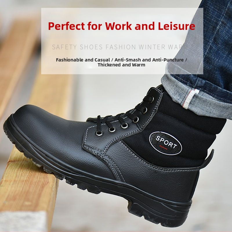 Pánske pracovné topánky – oceľová špička, ochrana proti nárazu a prederaniu, teplé zimné topánky, vysoký zvršok, mikrovláknová koža + plátno