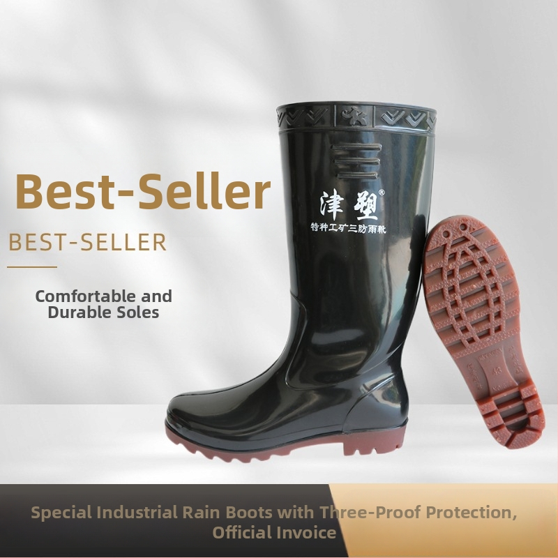 Cizme de ploaie pentru bărbați din PVC, înalte, toc mic 1–3 cm, căptușeală din țesătură, talpă din plastic