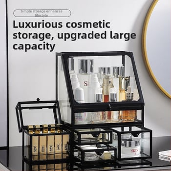 Κοντέινερ αποθήκευσης καλλυντικών για γραφείο, γυάλινο κουτί με συρτάρι, ανθεκτικό στη σκόνη, μεγάλη χωρητικότητα για περιποίηση δέρματος, κομψό στυλ