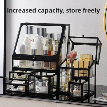 Κοντέινερ αποθήκευσης καλλυντικών για γραφείο, γυάλινο κουτί με συρτάρι, ανθεκτικό στη σκόνη, μεγάλη χωρητικότητα για περιποίηση δέρματος, κομψό στυλ