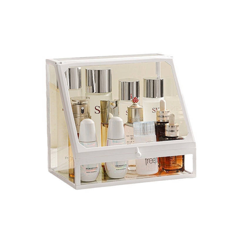 Κοντέινερ αποθήκευσης καλλυντικών για γραφείο, γυάλινο κουτί με συρτάρι, ανθεκτικό στη σκόνη, μεγάλη χωρητικότητα για περιποίηση δέρματος, κομψό στυλ