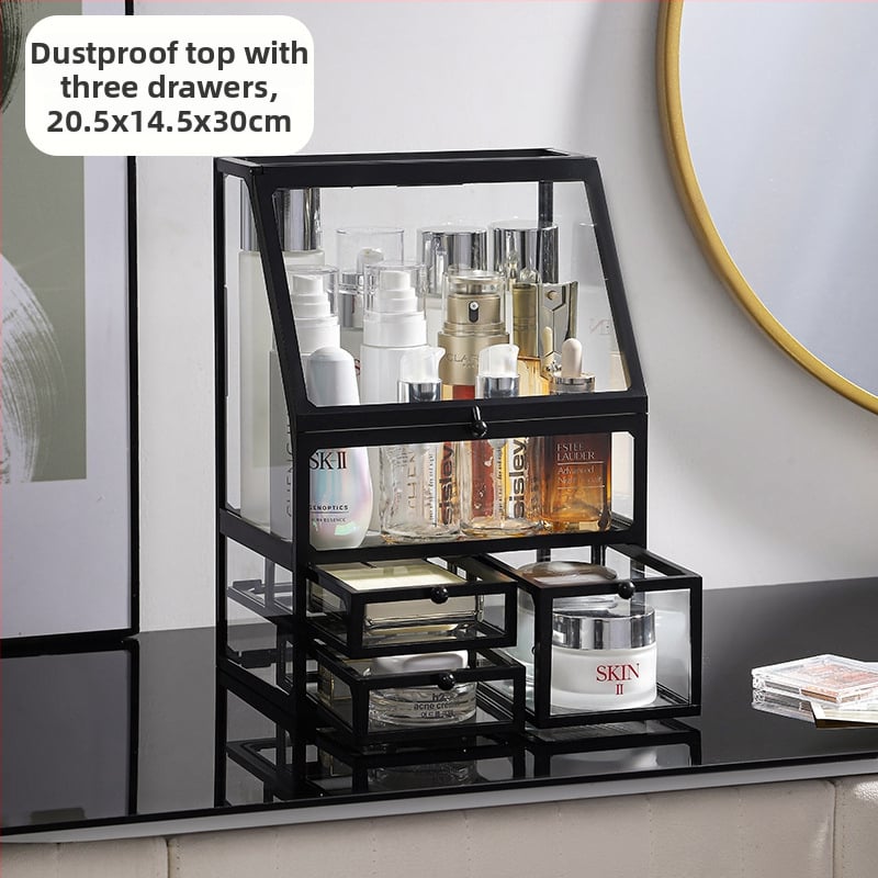 Κοντέινερ αποθήκευσης καλλυντικών για γραφείο, γυάλινο κουτί με συρτάρι, ανθεκτικό στη σκόνη, μεγάλη χωρητικότητα για περιποίηση δέρματος, κομψό στυλ