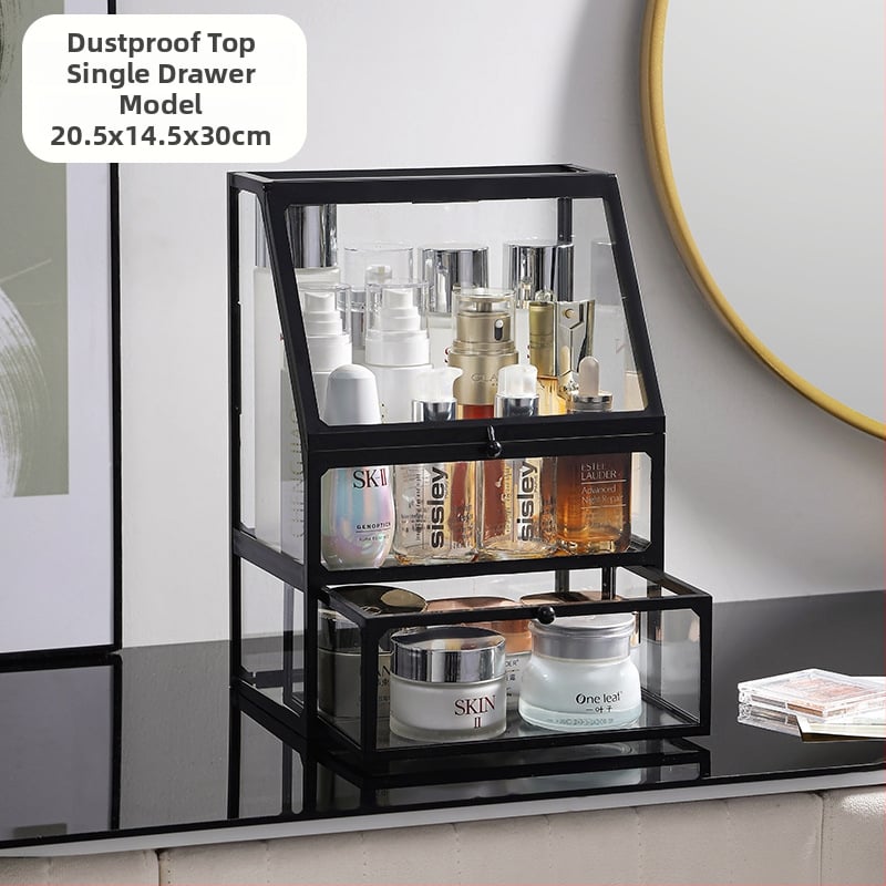 Κοντέινερ αποθήκευσης καλλυντικών για γραφείο, γυάλινο κουτί με συρτάρι, ανθεκτικό στη σκόνη, μεγάλη χωρητικότητα για περιποίηση δέρματος, κομψό στυλ