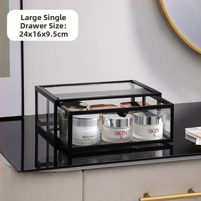 Κοντέινερ αποθήκευσης καλλυντικών για γραφείο, γυάλινο κουτί με συρτάρι, ανθεκτικό στη σκόνη, μεγάλη χωρητικότητα για περιποίηση δέρματος, κομψό στυλ