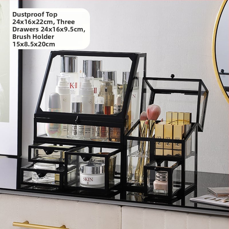 Κοντέινερ αποθήκευσης καλλυντικών για γραφείο, γυάλινο κουτί με συρτάρι, ανθεκτικό στη σκόνη, μεγάλη χωρητικότητα για περιποίηση δέρματος, κομψό στυλ