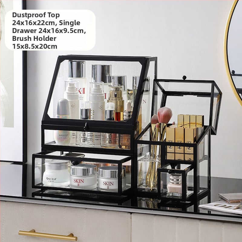 Κοντέινερ αποθήκευσης καλλυντικών για γραφείο, γυάλινο κουτί με συρτάρι, ανθεκτικό στη σκόνη, μεγάλη χωρητικότητα για περιποίηση δέρματος, κομψό στυλ