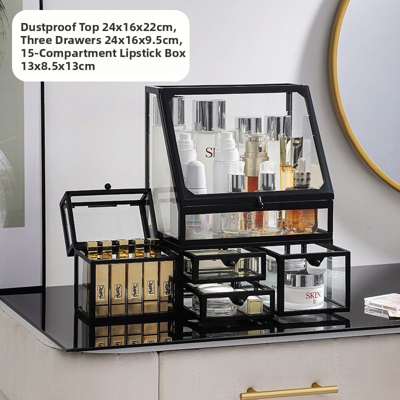 Κοντέινερ αποθήκευσης καλλυντικών για γραφείο, γυάλινο κουτί με συρτάρι, ανθεκτικό στη σκόνη, μεγάλη χωρητικότητα για περιποίηση δέρματος, κομψό στυλ