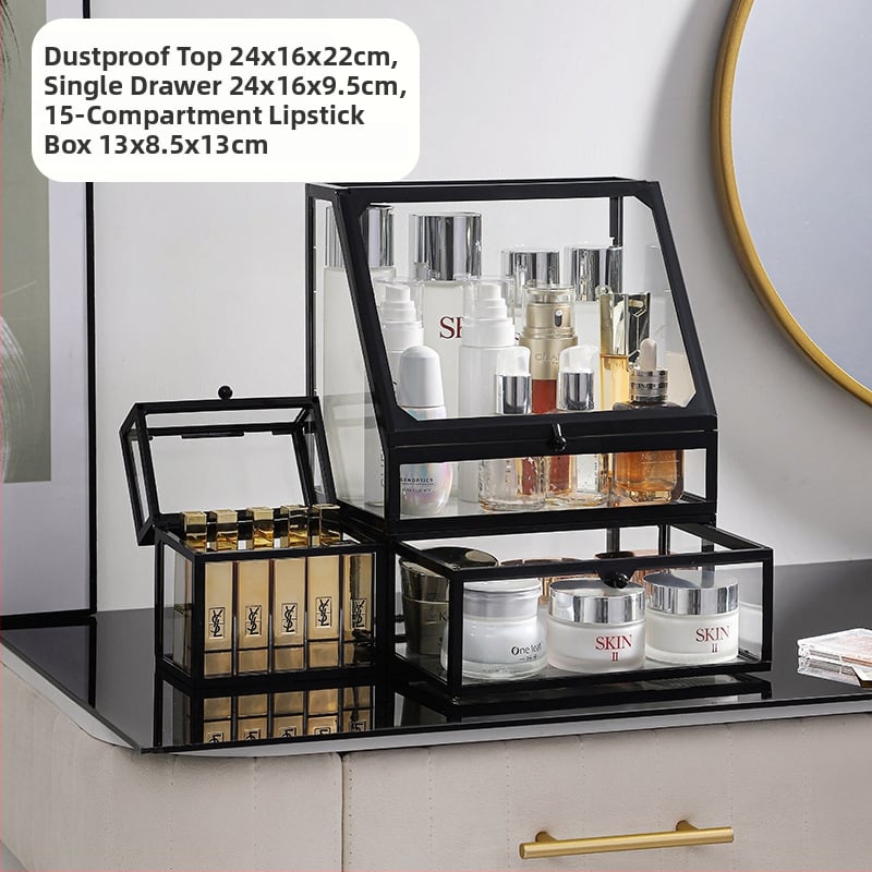 Κοντέινερ αποθήκευσης καλλυντικών για γραφείο, γυάλινο κουτί με συρτάρι, ανθεκτικό στη σκόνη, μεγάλη χωρητικότητα για περιποίηση δέρματος, κομψό στυλ