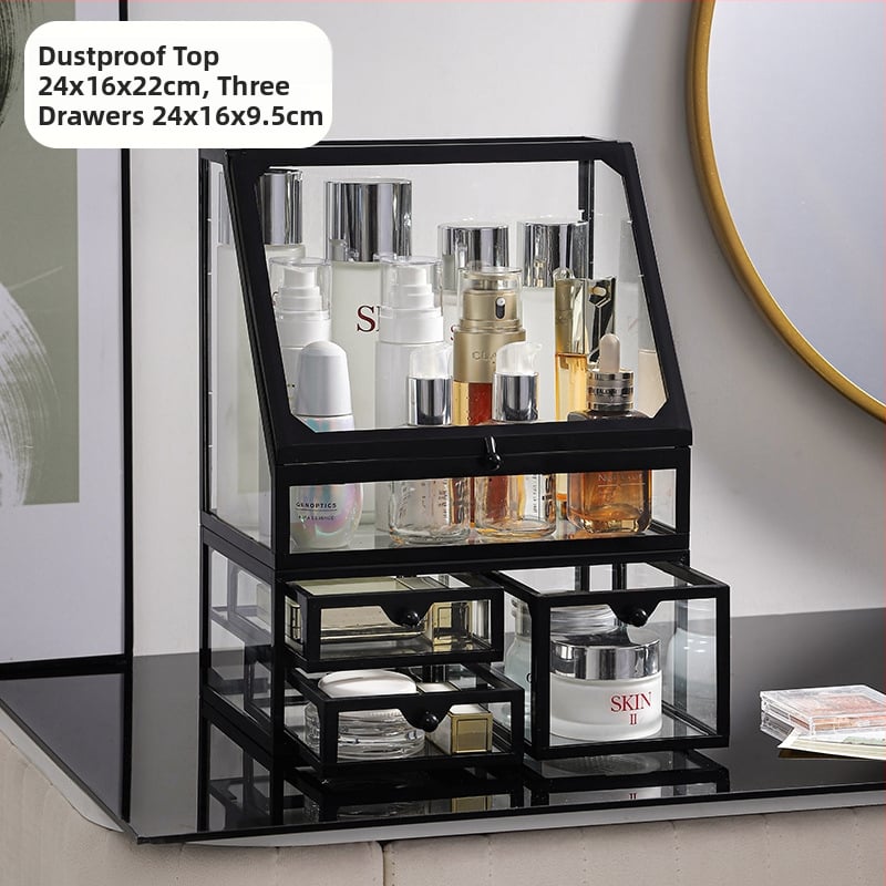 Κοντέινερ αποθήκευσης καλλυντικών για γραφείο, γυάλινο κουτί με συρτάρι, ανθεκτικό στη σκόνη, μεγάλη χωρητικότητα για περιποίηση δέρματος, κομψό στυλ