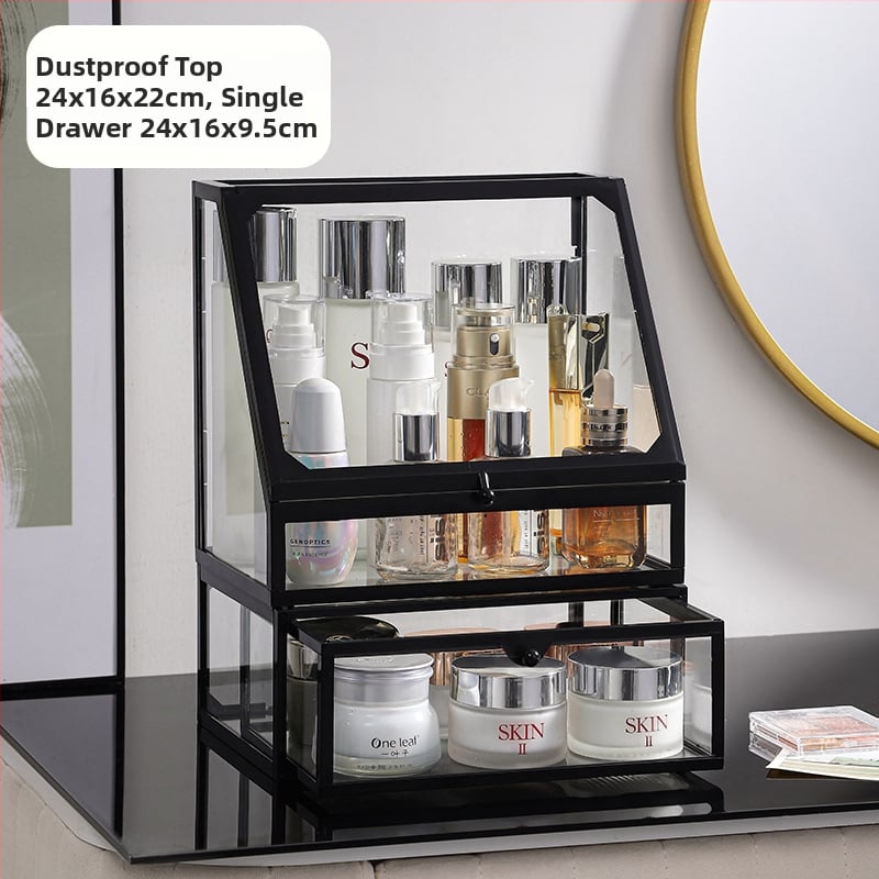 Κοντέινερ αποθήκευσης καλλυντικών για γραφείο, γυάλινο κουτί με συρτάρι, ανθεκτικό στη σκόνη, μεγάλη χωρητικότητα για περιποίηση δέρματος, κομψό στυλ