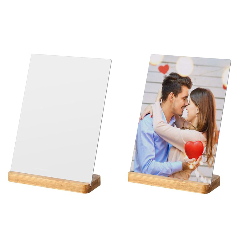 Сублимационна алуминиева рамка за снимки, минималистичен печат, хоризонтално и вертикално оформление, настолен модел със основа от бамбук