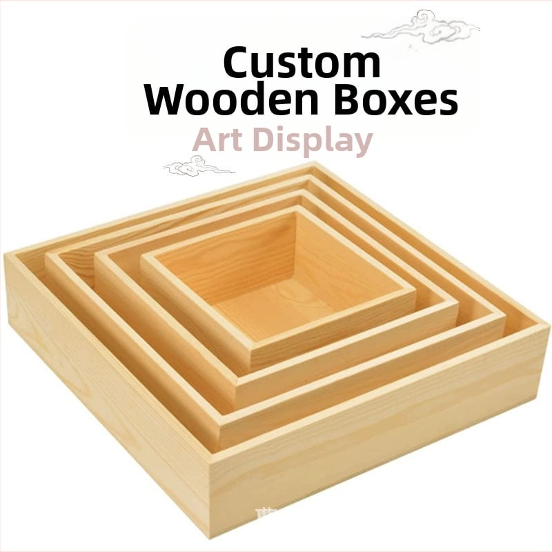 Cutie din lemn masiv, pătrată, lemn natural, finisaj sculptural, imprimare logo, opțiuni personalizabile