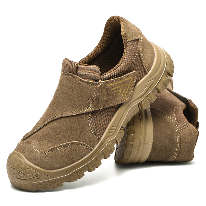 Pantofi de protecție pentru muncă cu vârf din oțel, anti-perforație și anti-șoc, partea superioară respirabilă din plasă, piele de vacă + talpă PU