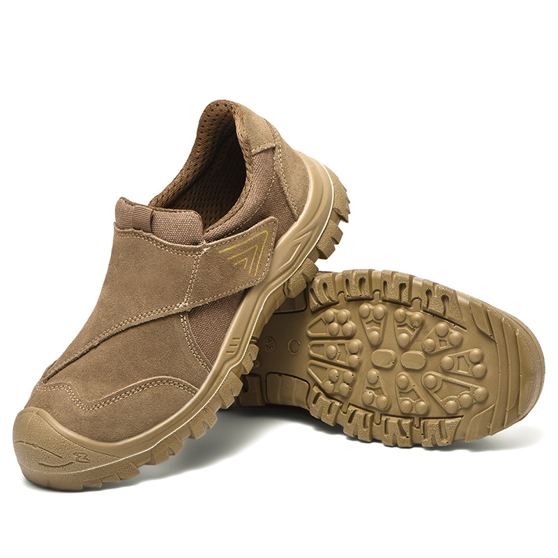 Pantofi de protecție pentru muncă cu vârf din oțel, anti-perforație și anti-șoc, partea superioară respirabilă din plasă, piele de vacă + talpă PU