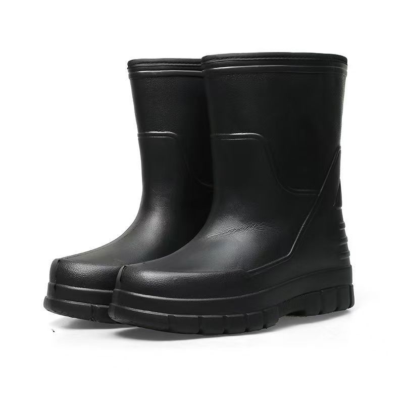 Cizme de ploaie mid-calf pentru bărbați și femei, cu partea superioară din PVC, talpă din spumă EVA, căptușeală caldă din fleece sintetic, anti-derapare pentru iarnă.