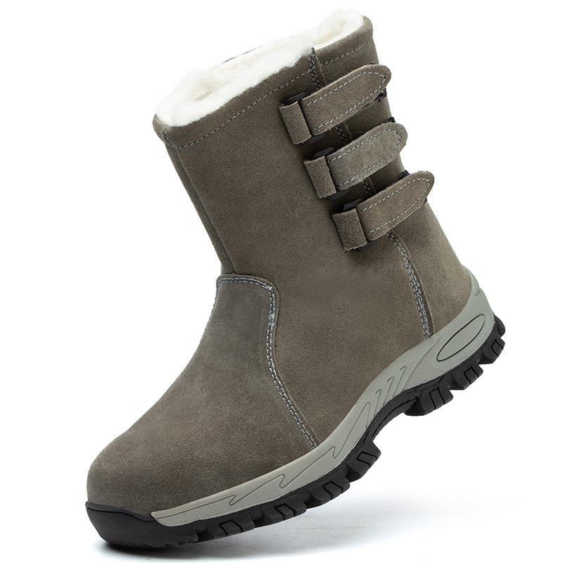 Ghete de protecție cu căptușeală de fleece, vârf din oțel, partea superioară din velur, protecție împotriva loviturilor și perforațiilor