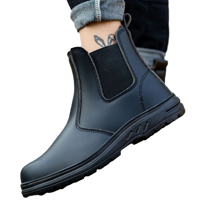 Pantofi de protecție pentru muncă, cu vârf din oțel, anti-șoc și anti-perforație, piele microfibră, înălțime medie