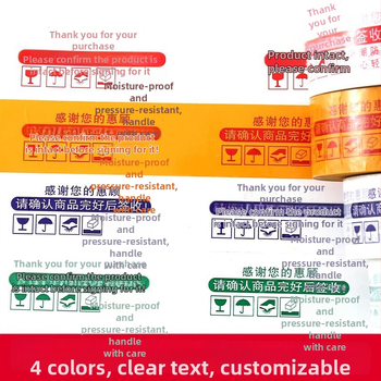 Omotna traka s upozoravajućim logom; debljina filma 28 μm; ljepilo PSA; rezanje nožem; za zatvaranje i pakiranje.