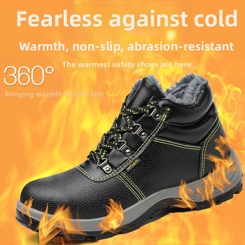 Zimná bezpečnostná pracovná obuv s oceľovou špičkou, proti prepichnutiu a nárazu, odolná hovädzia koža, vysoký vrchný diel, fleecová podšívka