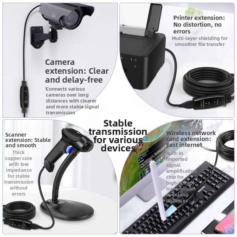 USB 3.0 predlžovací kábel 15 m, muž–žena konektor, so zosilňovačom signálu, pre PC, video, myš a klávesnicu