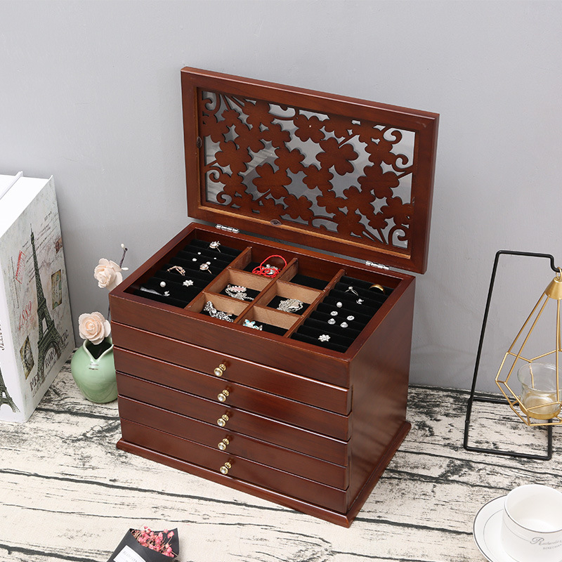 Cutie de bijuterii din lemn masiv pentru inele, capacitate mare, ambalaj tip cutie, depozitare bijuterii – Zhenbang