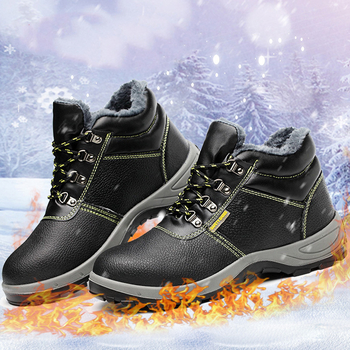 Pantofi de protecție din piele de vacă, vârf din oțel, înalți, anti-perforație și anti-șoc, căptuți cu fleece