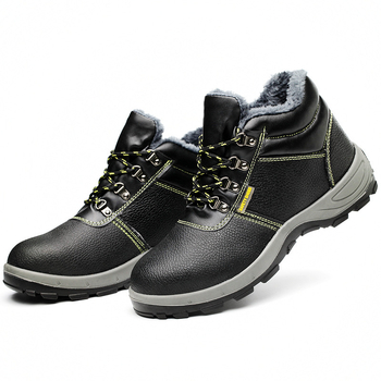 Pantofi de protecție din piele de vacă, vârf din oțel, înalți, anti-perforație și anti-șoc, căptuți cu fleece