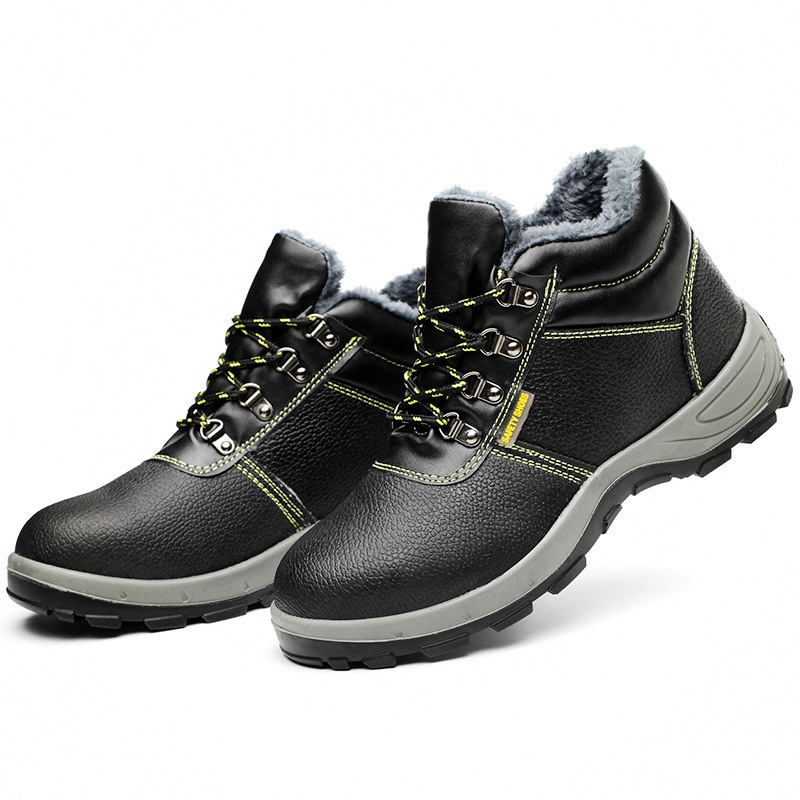 Pantofi de protecție din piele de vacă, vârf din oțel, înalți, anti-perforație și anti-șoc, căptuți cu fleece