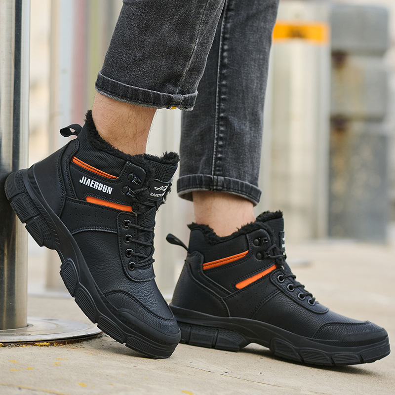Pantofi de protecție de iarnă pentru bărbați, vârf din oțel, piele microfibră, înălțime peste gleznă, anti-strivire și anti-perforație