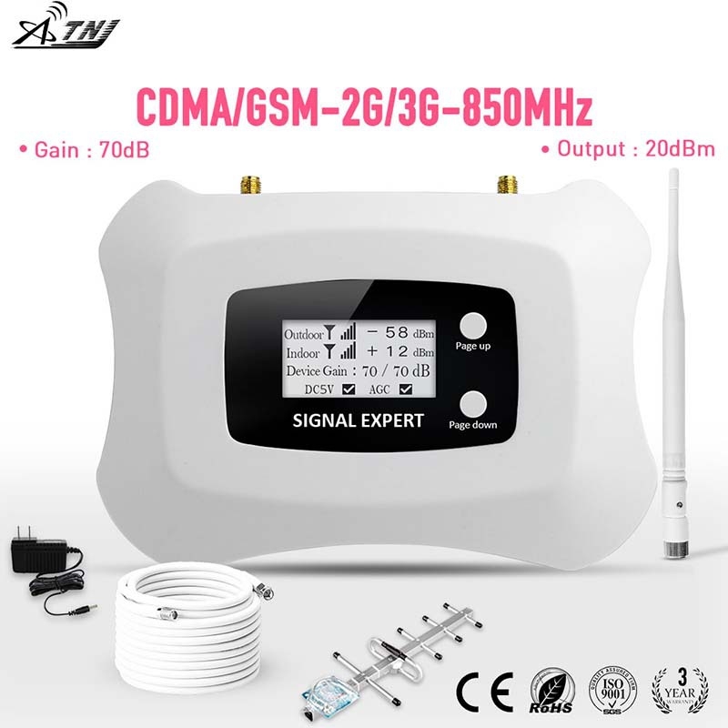 AS-C2 CDMA Amplificator de semnal pentru telefonul mobil, 824-849 MHz, 869-894 MHz, cu antenă Yagi externă, acoperire 100-300 mp