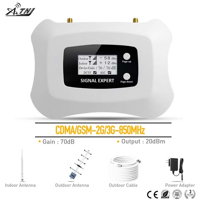 AS-C2 CDMA Amplificator de semnal pentru telefonul mobil, 824-849 MHz, 869-894 MHz, cu antenă Yagi externă, acoperire 100-300 mp