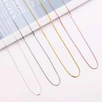 925-стерлингово сребърно колие с кутиева верига, дизайн за преминаване през малка дупка за мъниста, 18K златно покритие, регулируемо