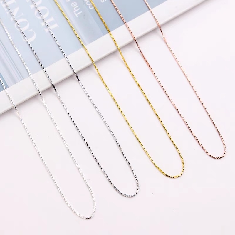 925-стерлингово сребърно колие с кутиева верига, дизайн за преминаване през малка дупка за мъниста, 18K златно покритие, регулируемо