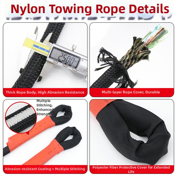 Ťažná šnúra pre terénne vozidlá, pevná a pružná, 20-tonová kapacita, ťahanie a záchrana