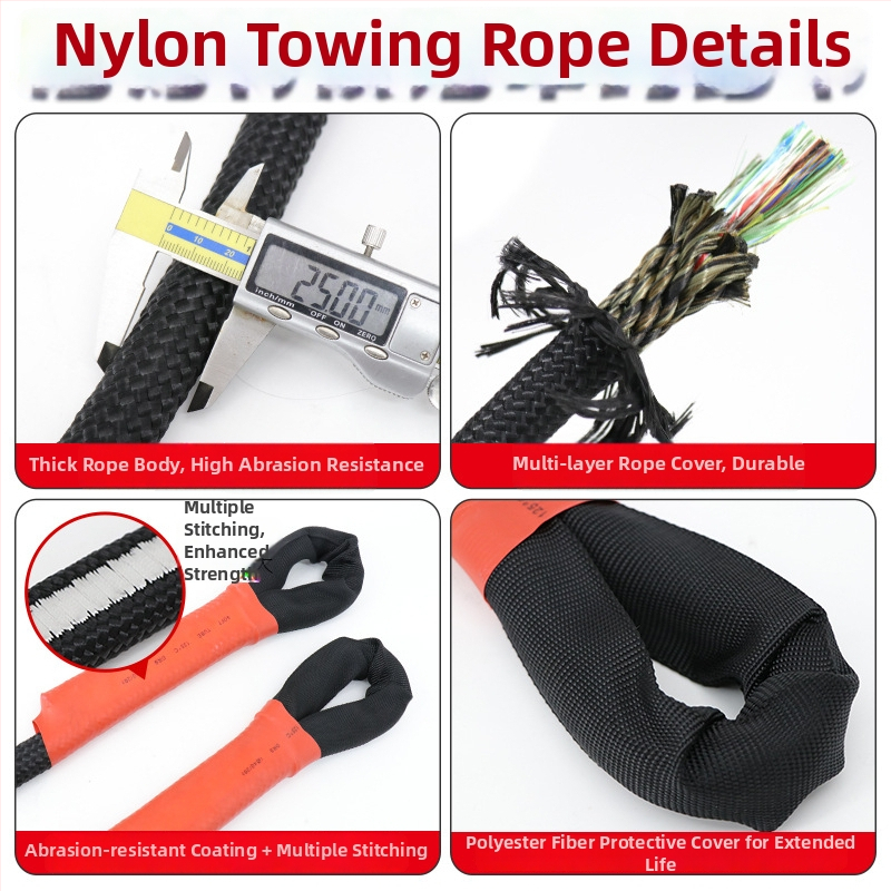 Ťažná šnúra pre terénne vozidlá, pevná a pružná, 20-tonová kapacita, ťahanie a záchrana