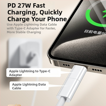 JUPAZIP 222 Lightning–Type-C adapter s kablom za iPhone 15 Pro Max, brzo punjenje