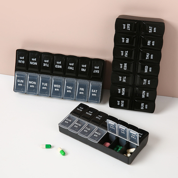 Kutija za tablete s dvostrukim redom 14 pretinaca, Braille, PP plastika, zatvorena, prenosna