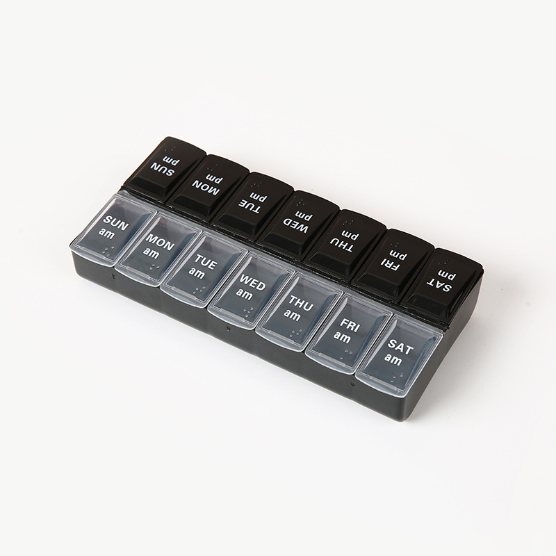 Kutija za tablete s dvostrukim redom 14 pretinaca, Braille, PP plastika, zatvorena, prenosna