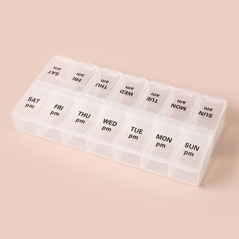 Kutija za tablete s dvostrukim redom 14 pretinaca, Braille, PP plastika, zatvorena, prenosna