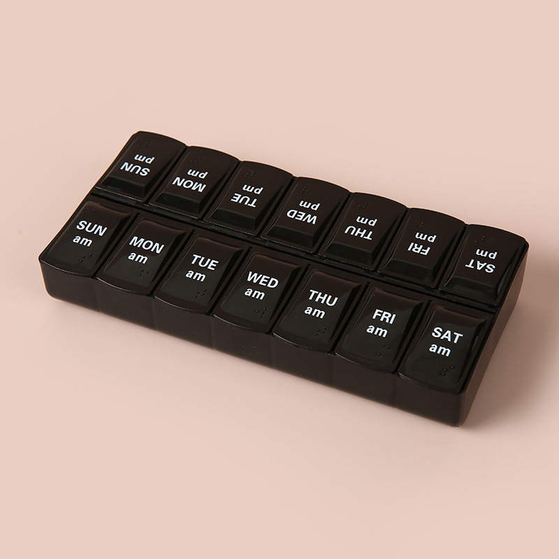 Kutija za tablete s dvostrukim redom 14 pretinaca, Braille, PP plastika, zatvorena, prenosna
