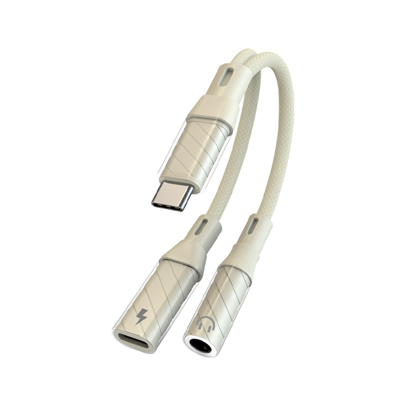 Type-C adapter za mobitel s 60W PD brzo punjenje – 2-u-1 slušavno-punjac kabel, inline kontrole, podrška za pozive i reprodukciju glazbe, kompatibilno s Apple, Huawei, Samsung, Honor, Xiaomi, Vivo